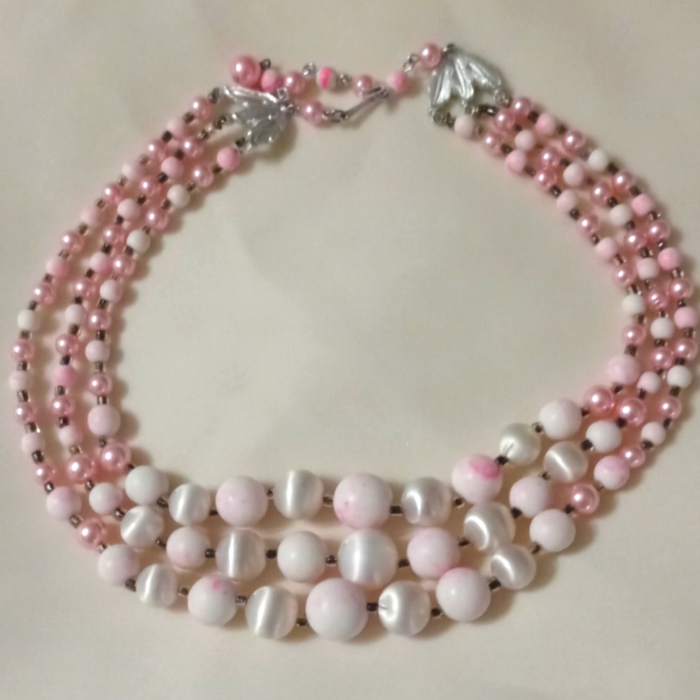 1950's 3 Strand Pink Choker.